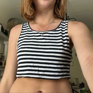 Navy Blue and White Striped BP Cropped Tank Top